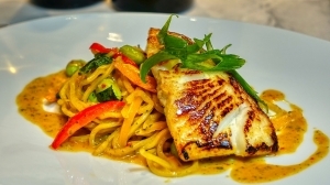 Miso Marinated Butterfish with Sweet and Spicy Vinaigrette and Yakisoba Stir Fry Noodles