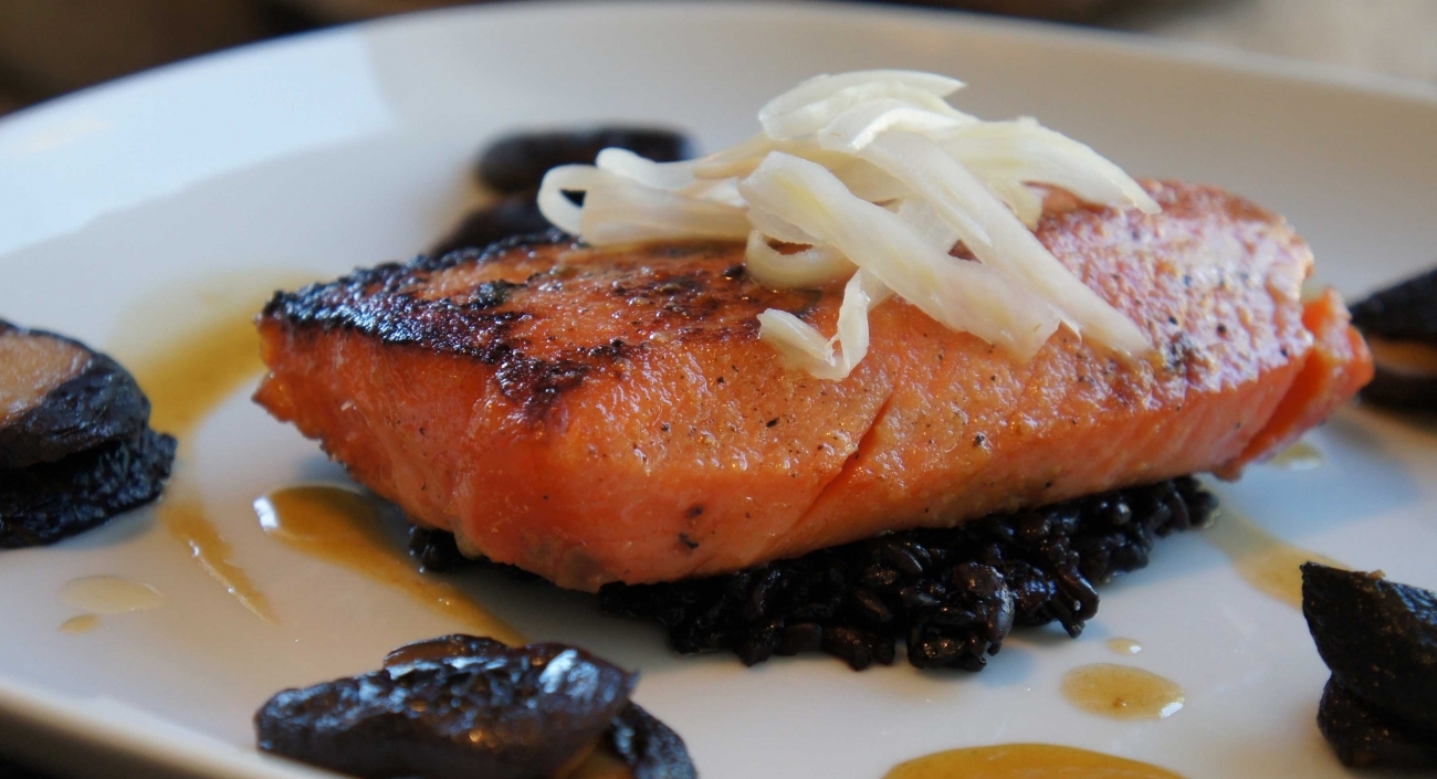 Miso Marinated King Salmon Forbidden Rice and Mushroom