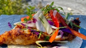 Blackened Rockfish & Apple Slaw Tacos
