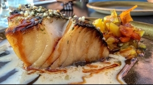 Honey Broiled Sablefish with Coconut Froth & Tropical Relish